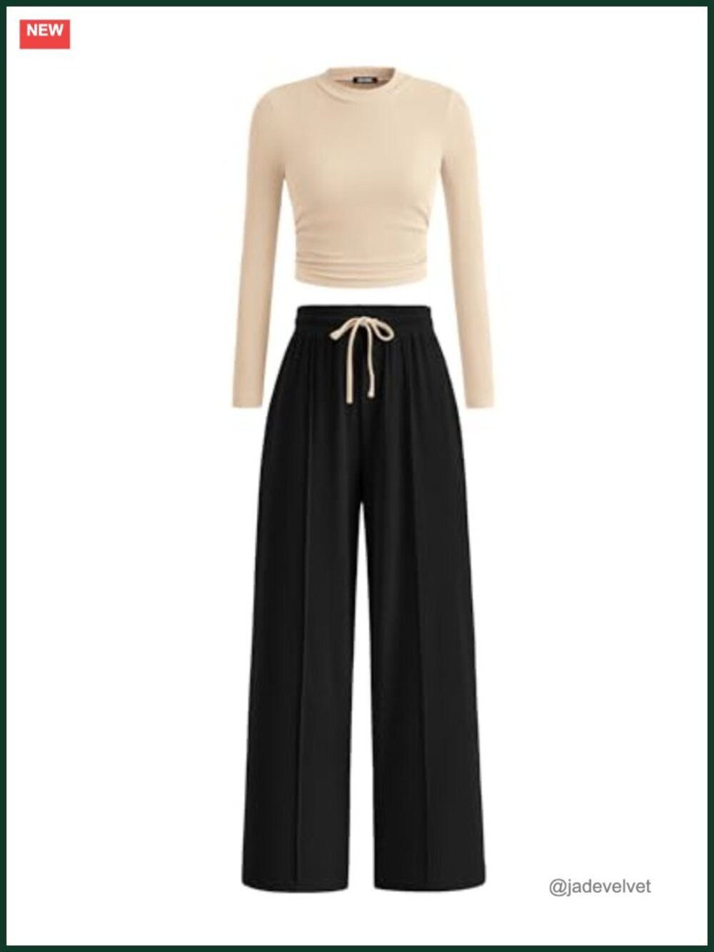 Women's Ribbed 2 Piece Lounge Set - Long Sleeve Crop Top & Wide-Leg Pants